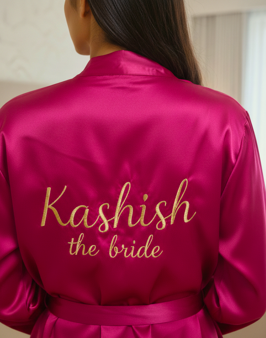 Magenta Personalise Robe Pj Set + Slippers + Camisole For Bride | Prepaid Orders Only