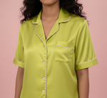 Load image into Gallery viewer, Pastel Green / Lemon Personalised Satin Shorts Set  | Prepaid Orders Only
