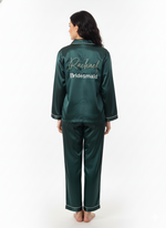 Load image into Gallery viewer, Dark Green Name + Bridesmaid Satin Pj Set  | Prepaid Orders Only
