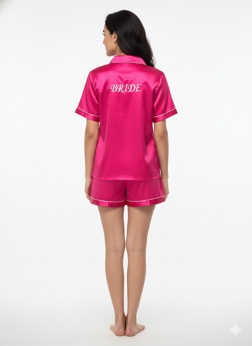Hot Pink Personalise Satin Shorts Set  | Prepaid Orders Only