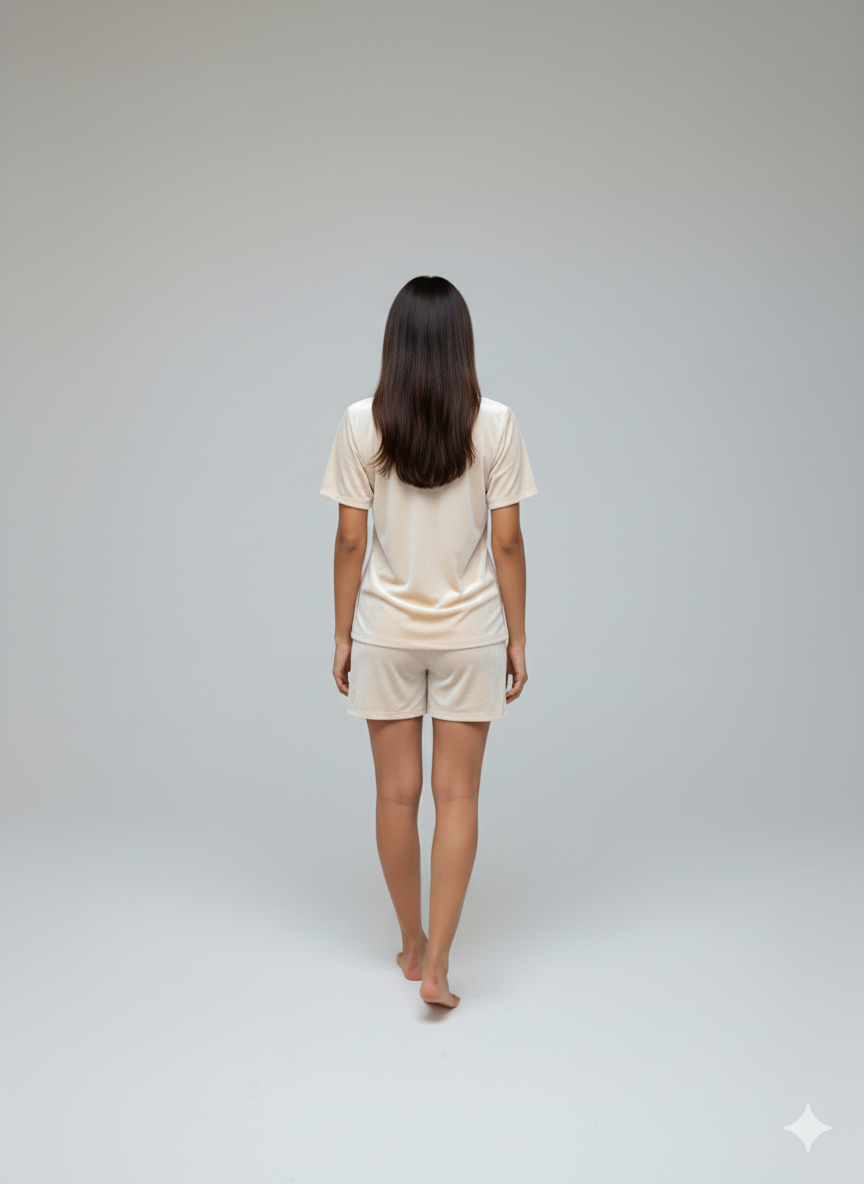 Velvet White Tee + Shorts  Set