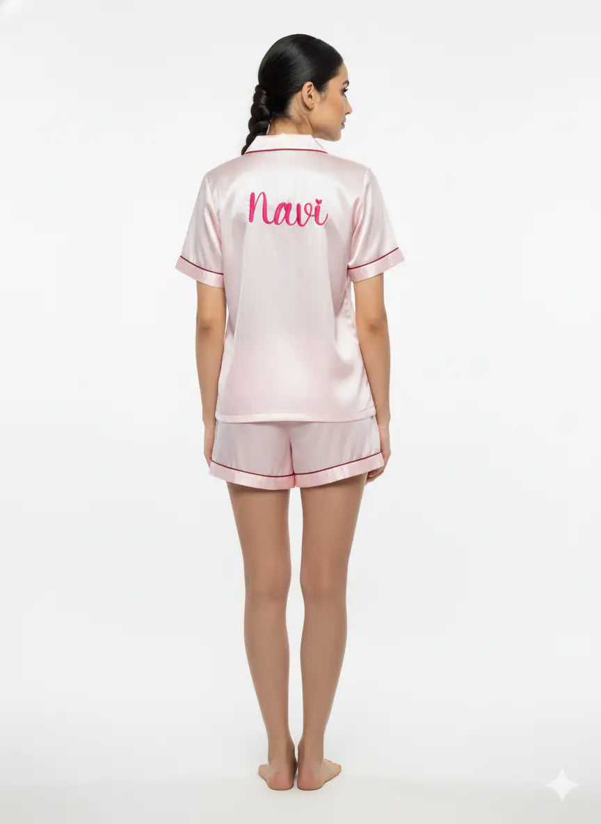 Baby Pink Personalise Satin Shorts Set  | Prepaid Orders Only