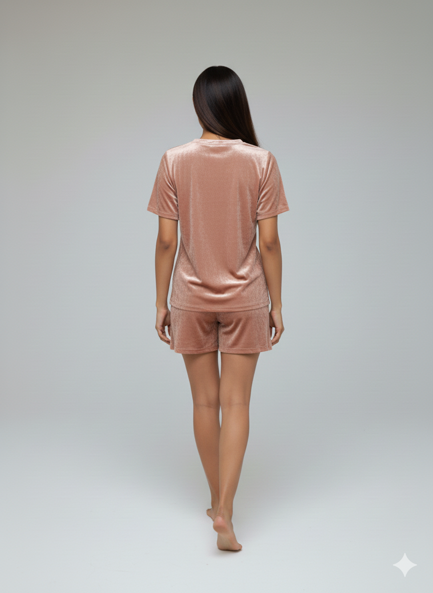 Velvet Rose Gold Tee + Shorts  Set
