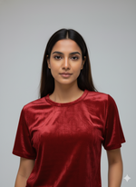 Load image into Gallery viewer, Velvet Red Tee + Shorts  Set
