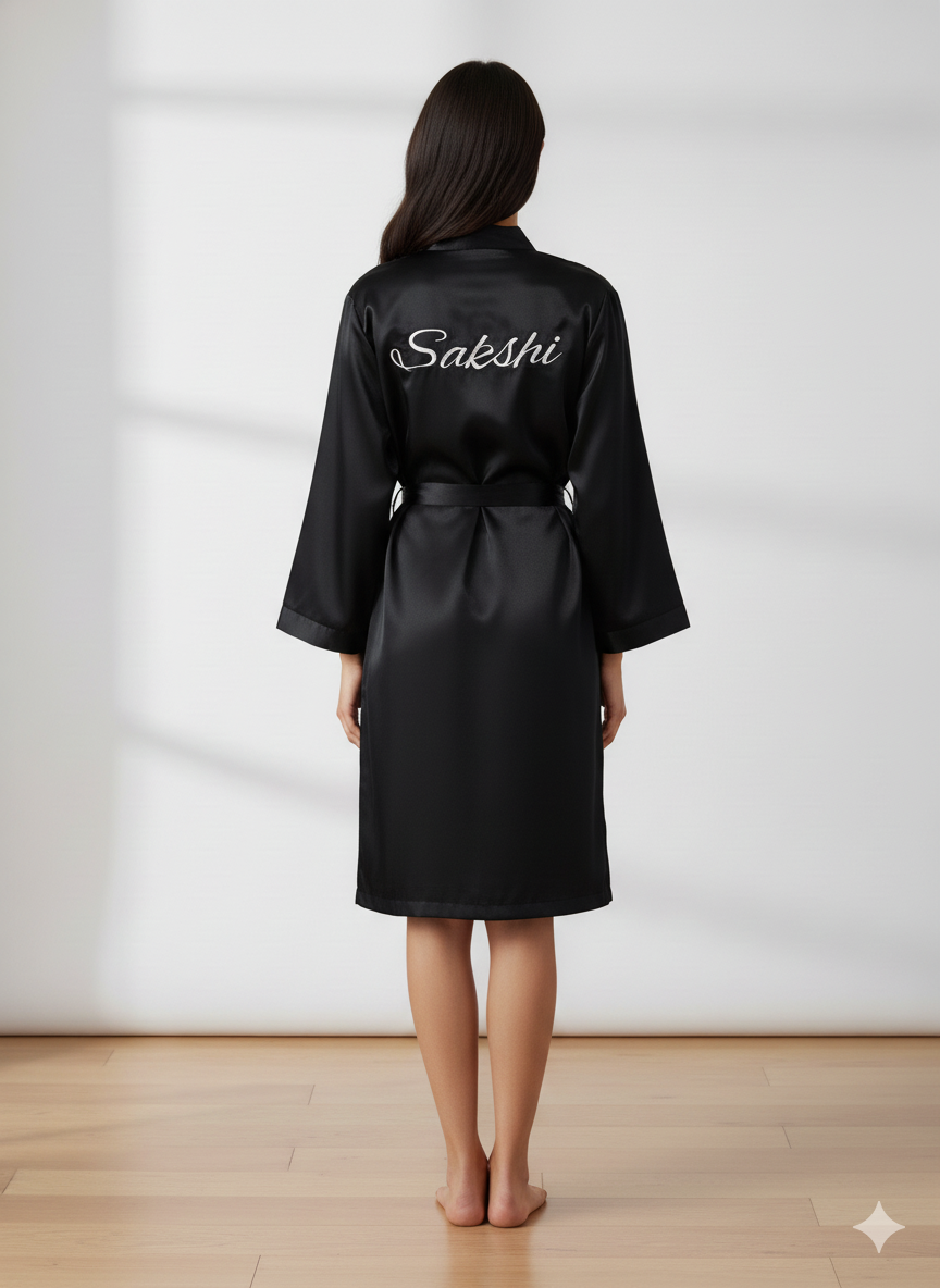 Black Satin Personalise Robe  | Prepaid Orders Only