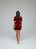 Load image into Gallery viewer, Velvet Red Tee + Shorts  Set
