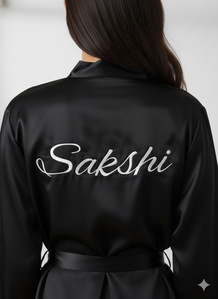 Black Satin Personalise Robe  | Prepaid Orders Only