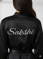 Load image into Gallery viewer, Black Satin Personalise Robe  | Prepaid Orders Only
