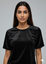 Load image into Gallery viewer, Velvet Black Tee + Shorts Set
