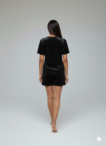 Load image into Gallery viewer, Velvet Black Tee + Shorts Set
