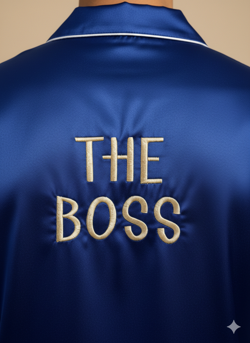 Royal Blue The Boss & The real Boss Satin Couple Set  | Prepaid Orders Only