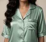 Load image into Gallery viewer, Pastel Green / Lemon Personalised Satin Shorts Set  | Prepaid Orders Only
