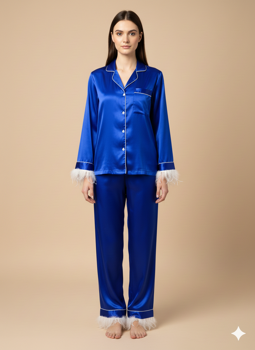 Royal Blue The Boss & The real Boss Satin Couple Set  | Prepaid Orders Only