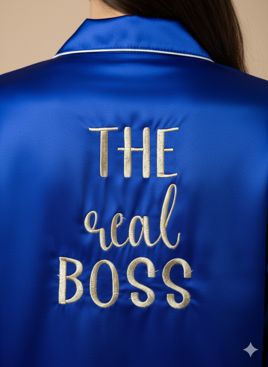 Royal Blue The Boss & The real Boss Satin Couple Set  | Prepaid Orders Only