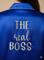 Royal Blue The Boss & The real Boss Satin Couple Set  | Prepaid Orders Only
