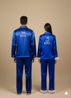 Royal Blue The Boss & The real Boss Satin Couple Set  | Prepaid Orders Only