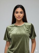 Load image into Gallery viewer, Velvet Olive Tee + Shorts  Set

