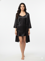 Load image into Gallery viewer, Black Satin Personalise Robe + Camisole  | Prepaid Orders Only

