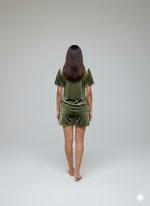 Load image into Gallery viewer, Velvet Olive Tee + Shorts  Set
