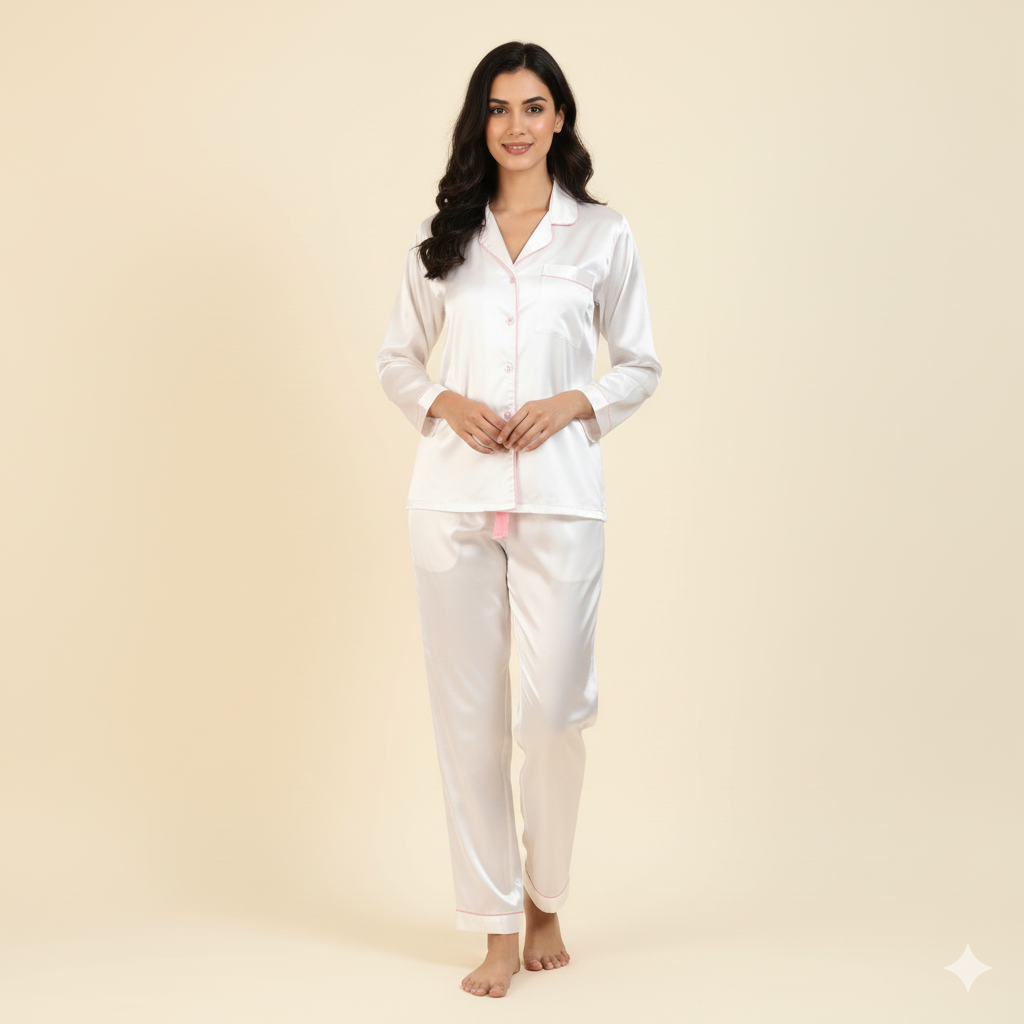 White Bride Satin Pj Set  | Prepaid Orders Only