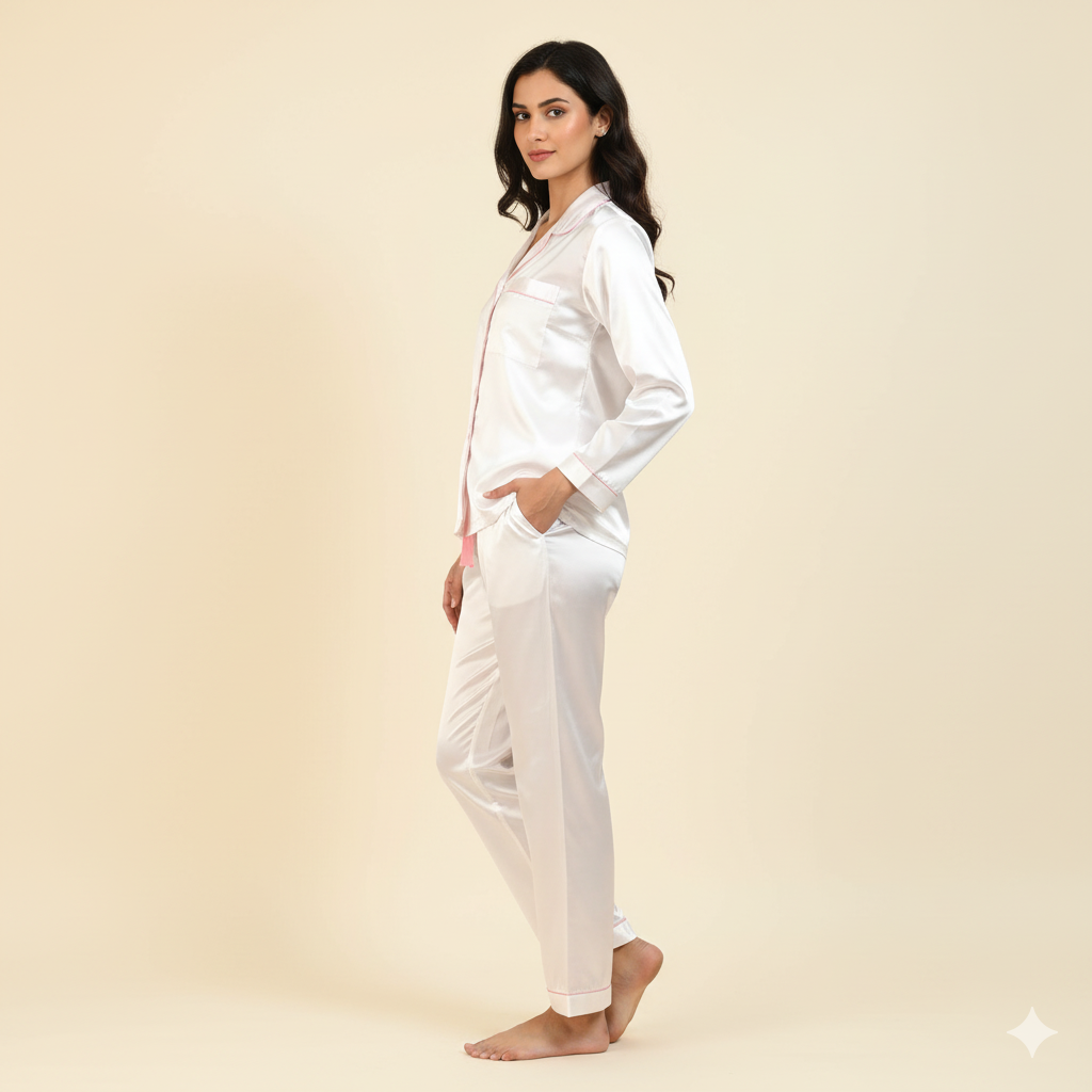 White Bride Satin Pj Set  | Prepaid Orders Only