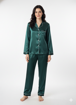 Load image into Gallery viewer, Dark Green Name + Bridesmaid Satin Pj Set  | Prepaid Orders Only
