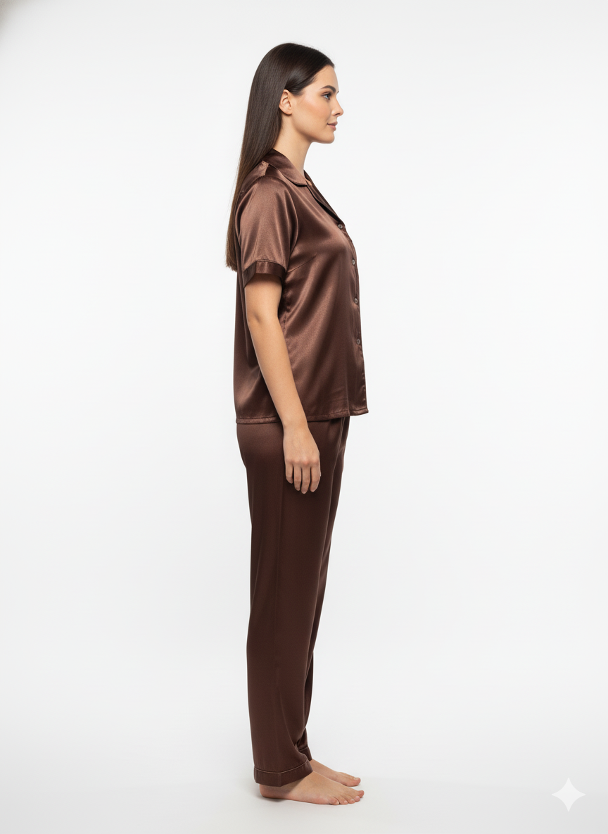 Brown Satin Pj Set  | Prepaid Orders Only