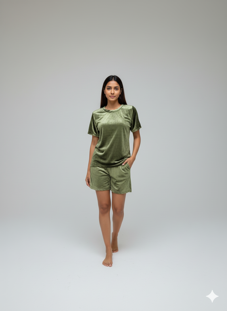 Velvet Olive Tee + Shorts  Set