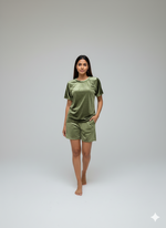 Load image into Gallery viewer, Velvet Olive Tee + Shorts  Set
