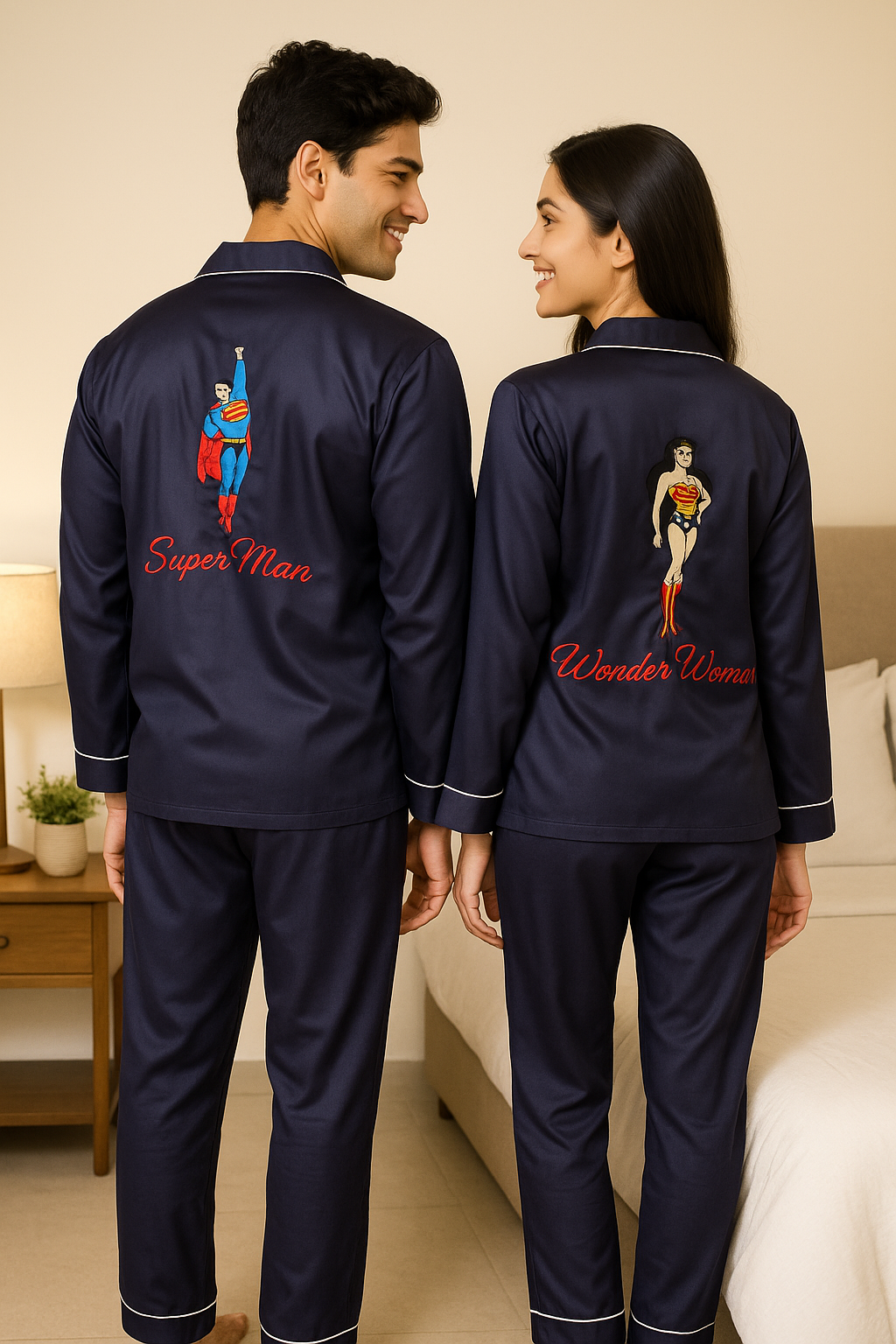 Superman & Wonder Woman Satin Couple Set  | Prepaid Orders Only