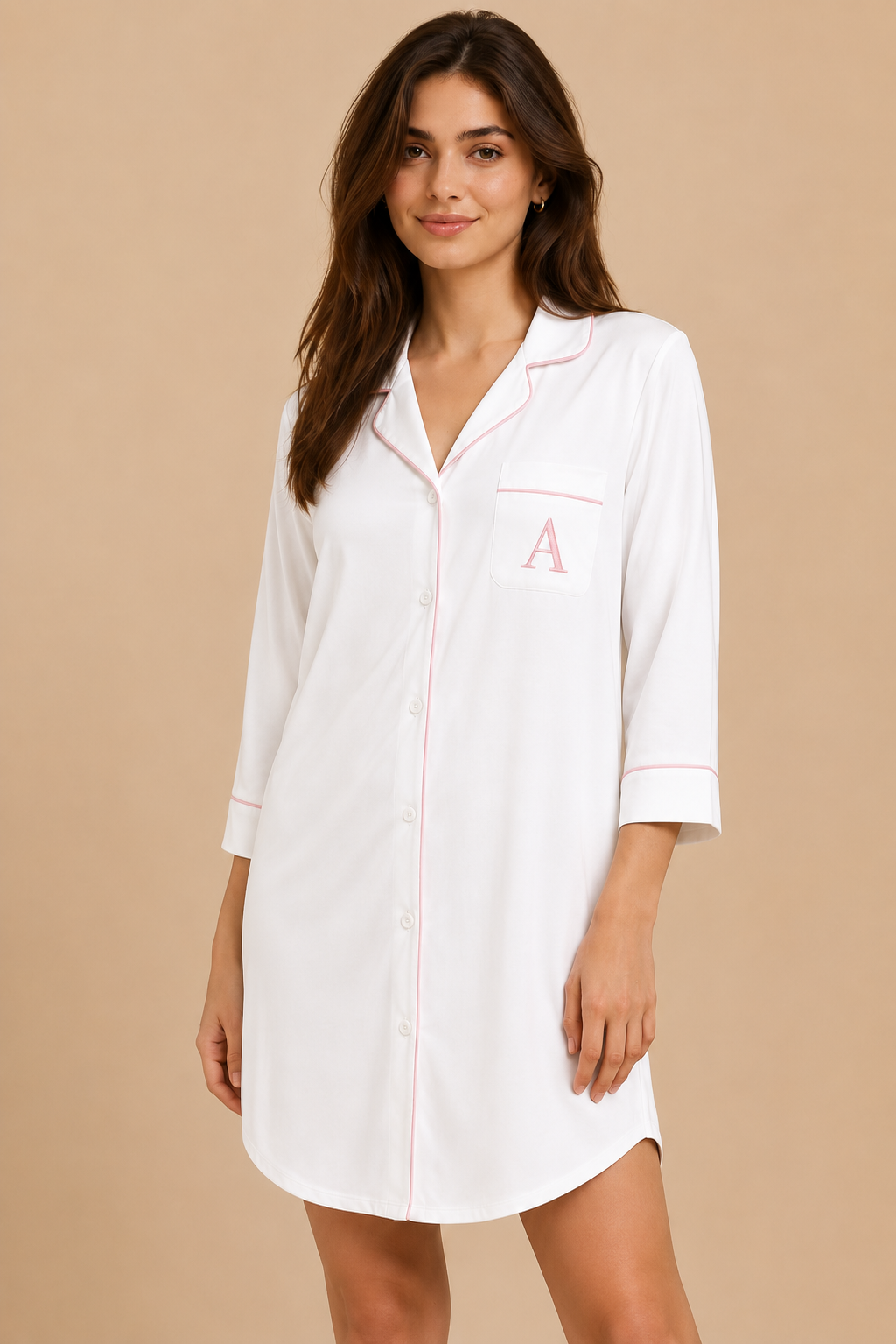 Cotton Sleep Shirt with Initials on pocket