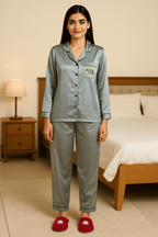 Grey Personalise Satin Pj Set | Prepaid Orders Only - Comfy Nights