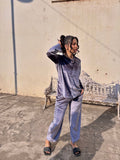 Grey Velvet Top + Wide Legs Pant - Comfy Nights