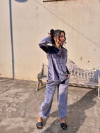 Grey Velvet Top + Wide Legs Pant - Comfy Nights