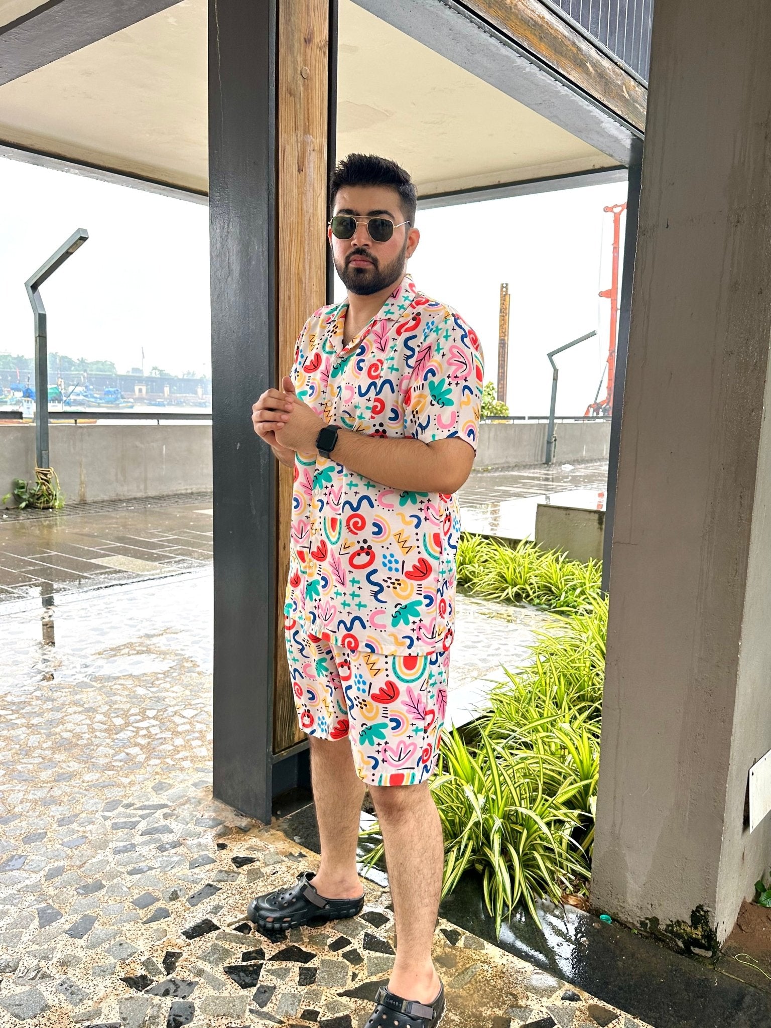 Ivory Artistic Co-Ord Set for Men - Comfy Nights