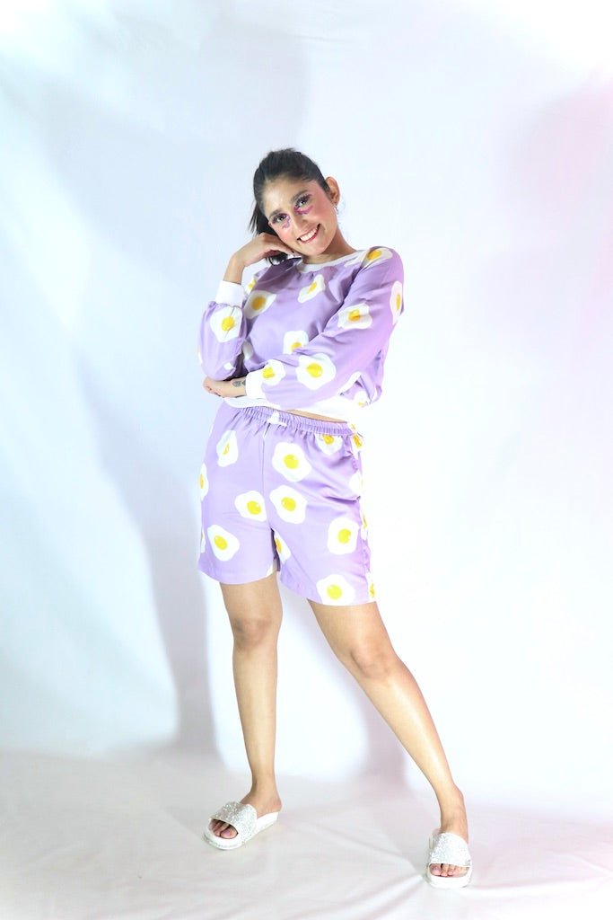 Lilac Yoke SweatShirt + Short - Comfy Nights
