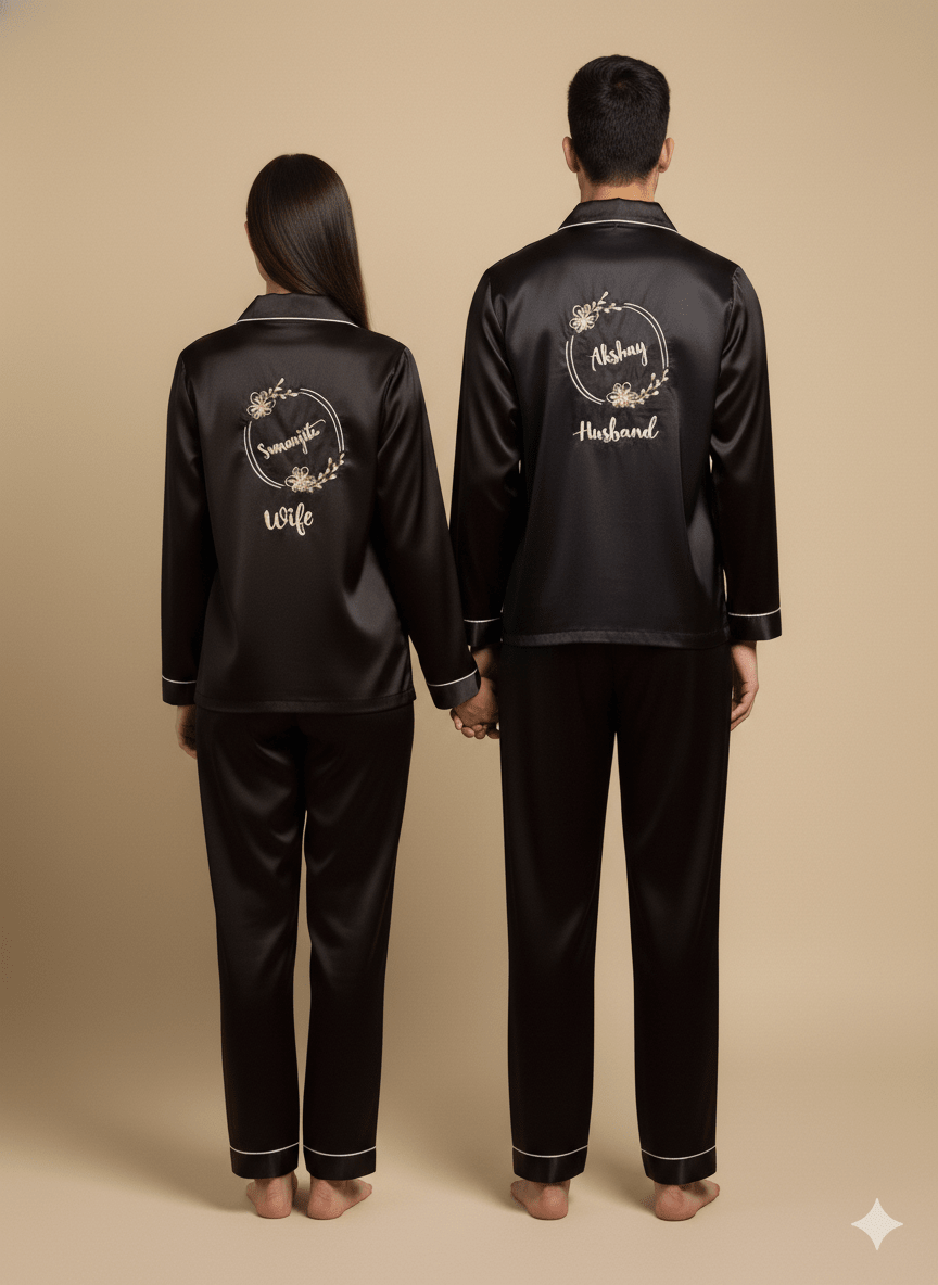 Logo Personalised Black Couple Set | Prepaid Orders Only - Comfy Nights
