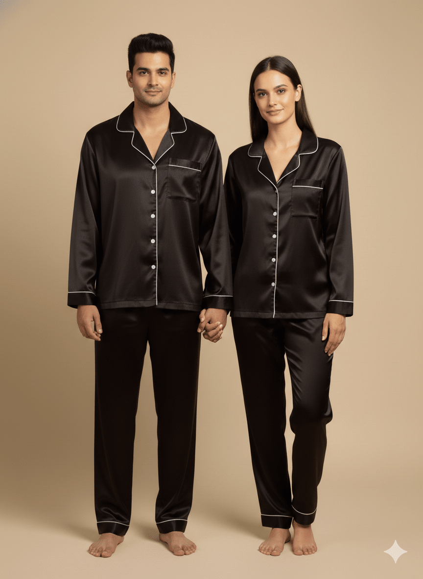 Logo Personalised Black Couple Set | Prepaid Orders Only - Comfy Nights