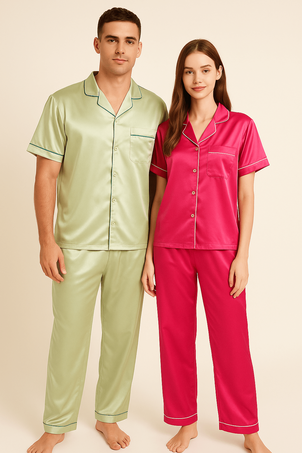 Logo Personalised Pink+ Green Couple Set | Prepaid Orders Only - Comfy Nights