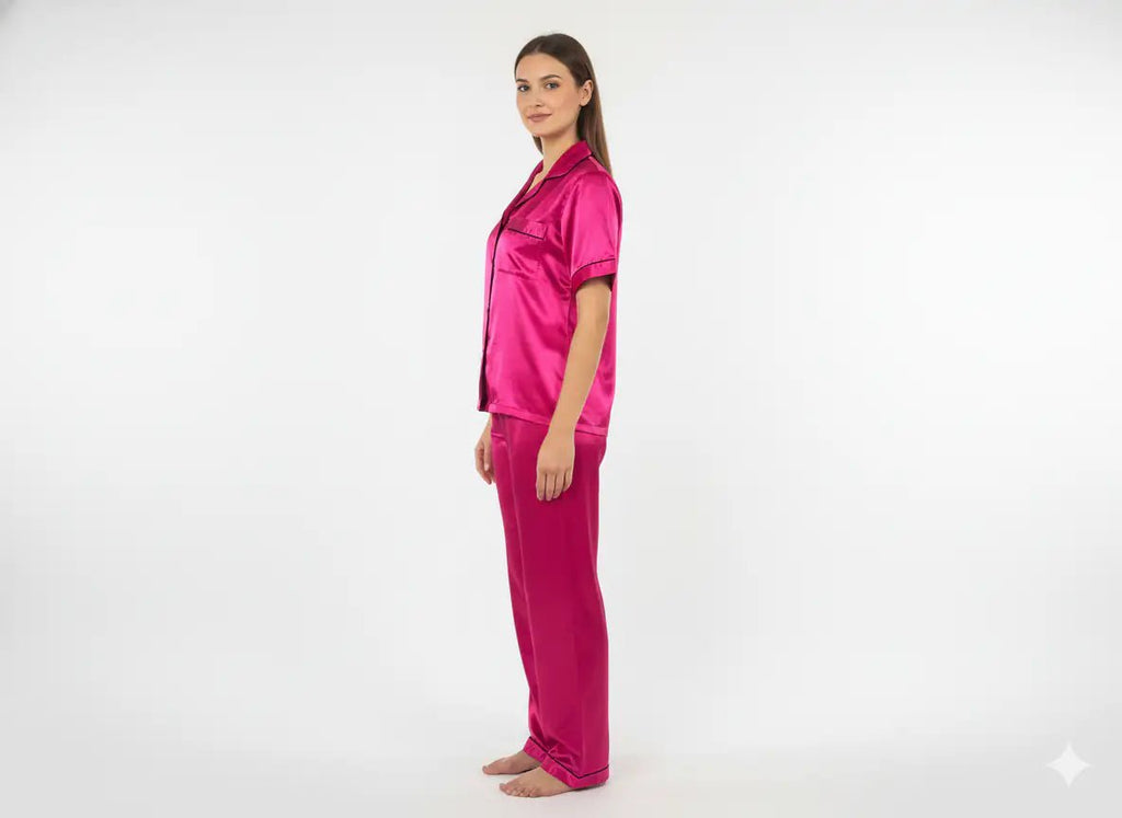 Magenta Bride Satin Pj Set | Prepaid Orders Only - Comfy Nights