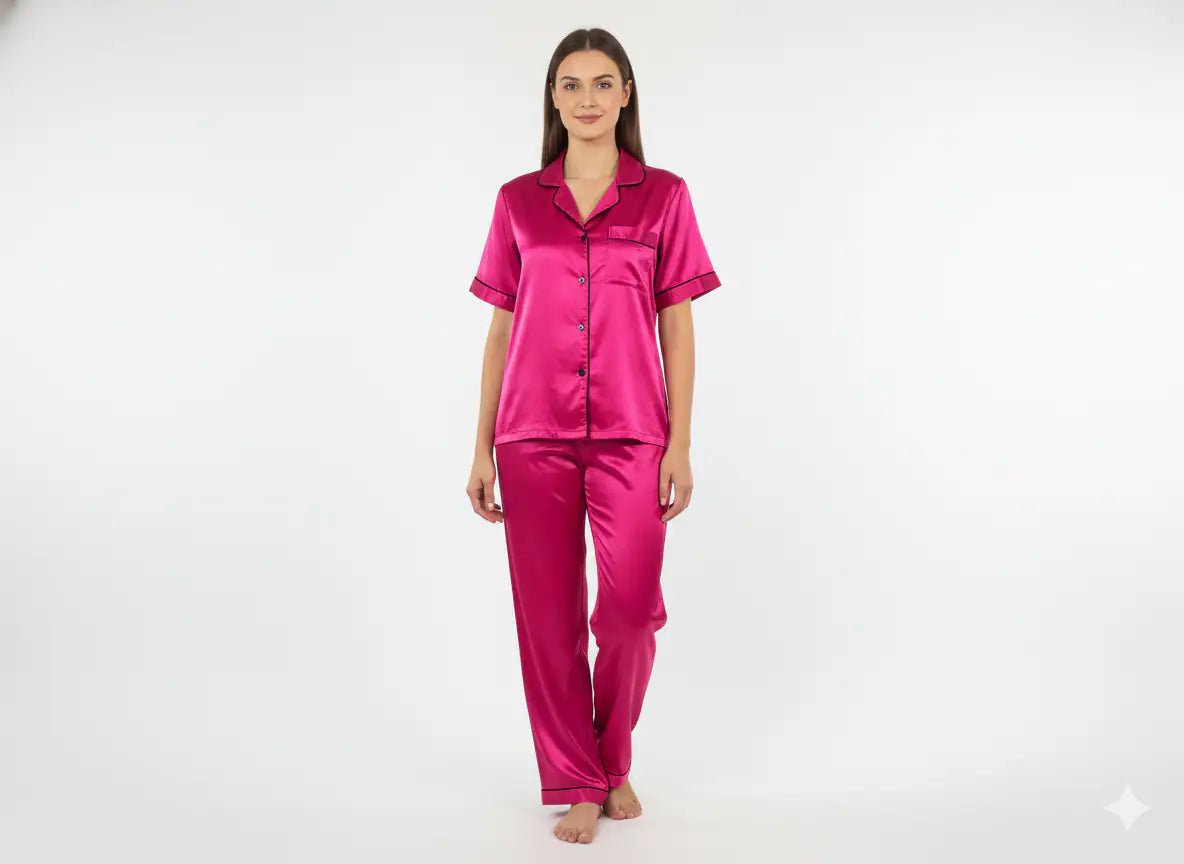 Magenta Bride Satin Pj Set | Prepaid Orders Only - Comfy Nights
