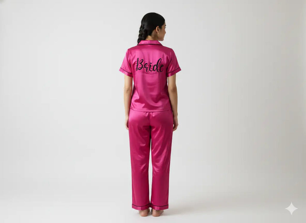 Magenta Bride Satin Pj Set | Prepaid Orders Only - Comfy Nights