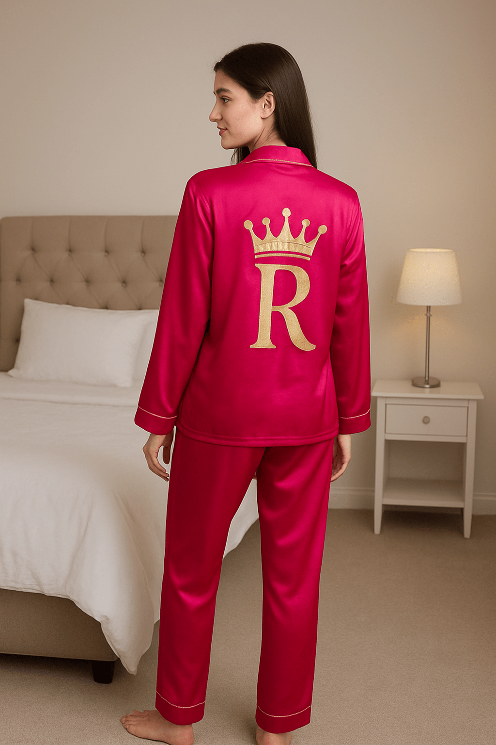 Magenta Personalise Back Satin Pj Set | Prepaid Orders Only - Comfy Nights