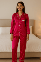 Magenta Personalise Back Satin Pj Set | Prepaid Orders Only - Comfy Nights