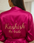 Magenta Personalise Robe Pj Set + Slippers + Camisole For Bride | Prepaid Orders Only - Comfy Nights