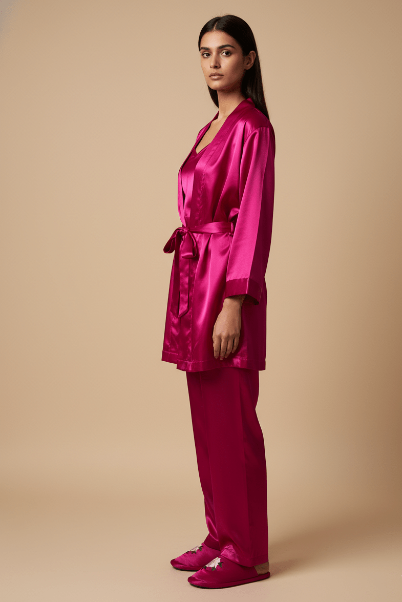 Magenta Personalise Robe Pj Set + Slippers + Camisole For Bride | Prepaid Orders Only - Comfy Nights
