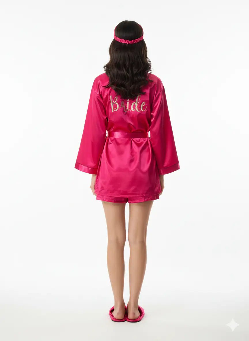 Magenta Personalise Robe + Slippers + EyeMask+ Camisole+ Shorts For Bride | Prepaid Orders Only - Comfy Nights