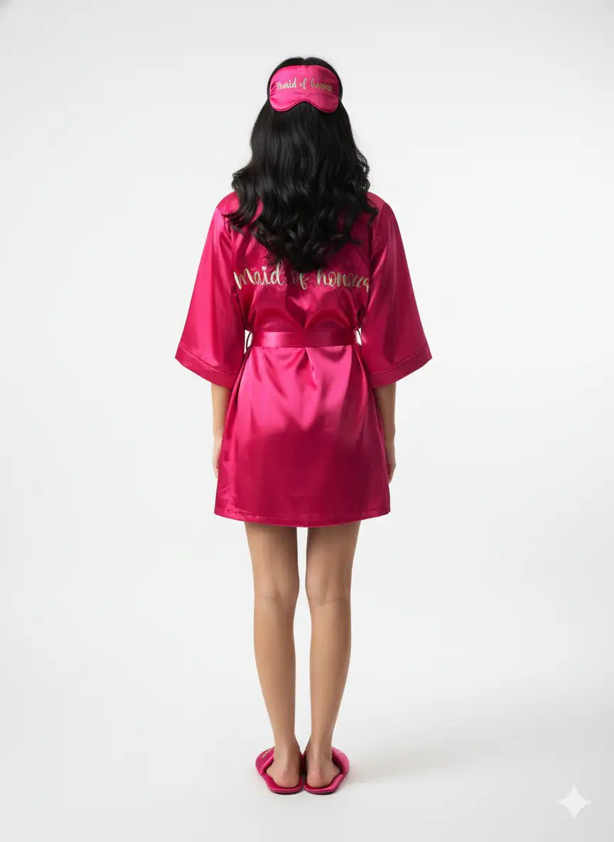 Magenta Personalise Robe + Slippers + EyeMask+ Camisole+ Shorts For Maid of Honour/Bridesmaid | Prepaid Orders Only - Comfy Nights