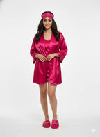 Magenta Personalise Robe + Slippers + EyeMask+ Camisole+ Shorts For Maid of Honour/Bridesmaid | Prepaid Orders Only - Comfy Nights