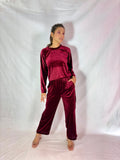 Maroon Tee + Wide Leg Pant Set - Comfy Nights